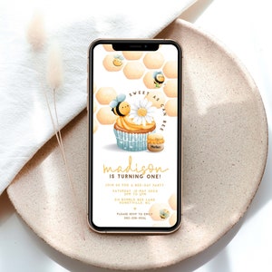 Bee Day Party Birthday Party Invitation - Cute Electronic Honeybee / Bumblebee Themed Invitation - Mobile Phone Invitation - KM0