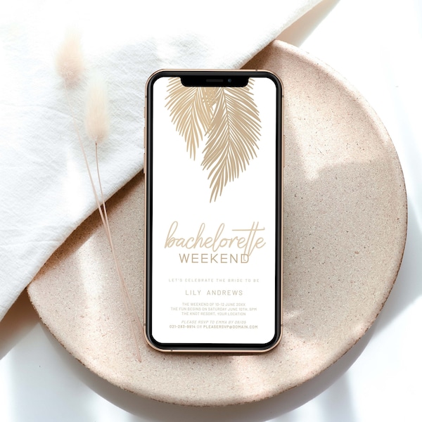 Bachelorette Weekend Digital / Electronic Invitation - Beige and White Editable Template for Cellphones - Electronic Invite