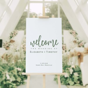 Sage Green and White Wedding Welcome Sign with variation -  Green Editable Welcome Sign Template - Canva - Instant Download N05