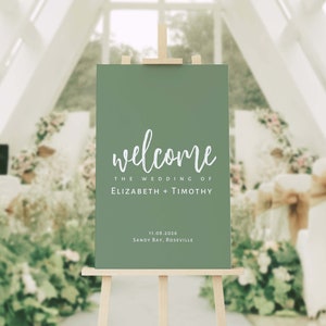 Sage Green and White Wedding Welcome Sign with variation -  Green Editable Welcome Sign Template - Canva - Instant Download N05