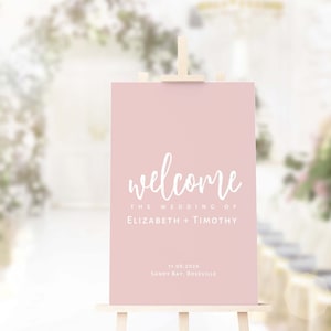 Blush Pink Wedding Welcome Sign - Light Pink Editable Welcome Sign Template - Canva - Instant Download N06