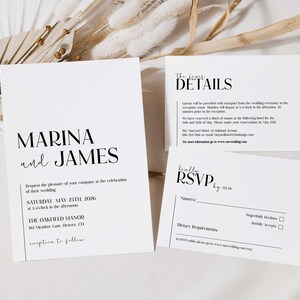 Elegant Modern Wedding Invitation - Black and White - Editable Wedding Invitation Template - Printable Wedding Invitation Suite - 5x7 - N024