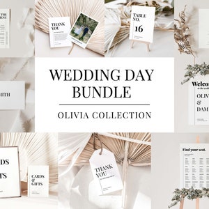 Wedding Day Bundle  -  Reception Bundle - Modern Black and White Editable Wedding Template Bundle - Modern Wedding Stationery Bundle N011