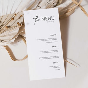 Editable Menu Template - Instant Download - 4x8 and 4x9 - Black and White Wedding Menu - Party Menu - Event N017