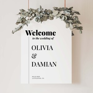 Modern Wedding Welcome Sign -  Editable Welcome Sign Template - Corjl - Instant Download - Black and White N011