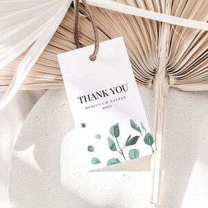 Green Foliage Wedding Favour / Thank You Tags Template - Eucalyptus Greenery - Printable Tags - 2x3.5" - N012