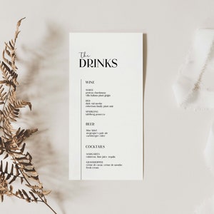 Drinks Menu - Modern and Elegant Black and White Bar Menu - Weddings - Parties - Events - Printable Drinks Menu N024