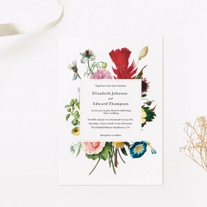 Wedding Invitation With Vibrant and Colourful Vintage Floral Frame ...
