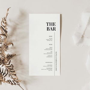 Drinks Menu - Modern Black and White Bar Menu - Weddings - Parties - Events - Printable Bar Menu N011