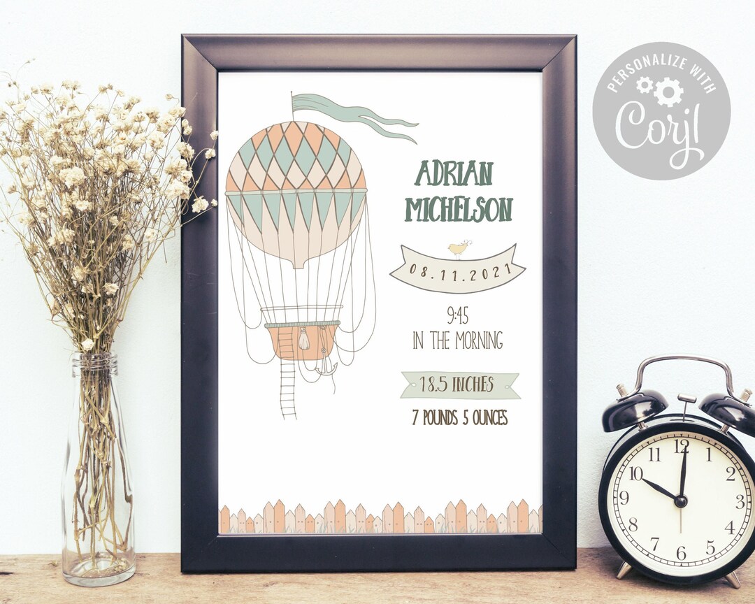 Editable Vintage Air Balloon Baby Birth Stats / Birth Announcement - Etsy