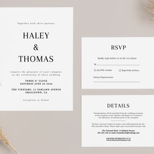 Editable Elegant Minimalist Wedding Invitation with Details and RSVP Card ( Instant Download )