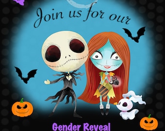 Nightmare Before Christmas Gender Reveal, Birth Announcement, Party Invite, Card (blue) - Digital