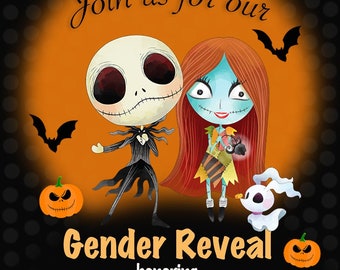 Nightmare Before Christmas Gender Reveal, Birth Announcement, Party Invite, Card (orange) - Digital