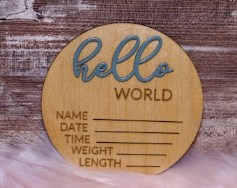 Baby Announcement Sign With Birth Stats Wood Sign for Name Reveal Baby Name Reveal Personalized Baby Name Sign For Hospital Hello World Sign