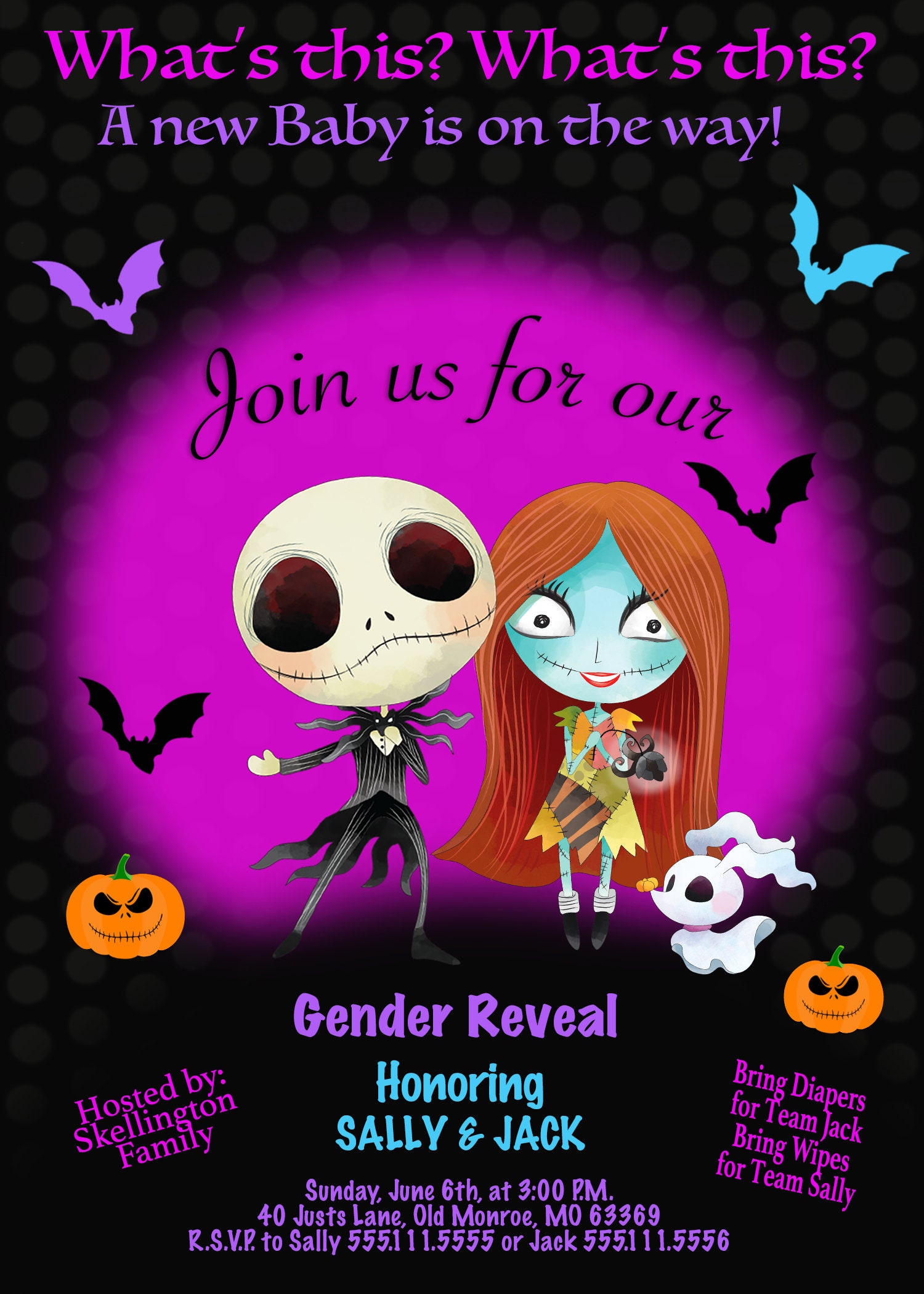 Nightmare Before Christmas Gender Reveal Birth Announcement Etsy