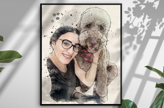 Pet and Owner Portrait, Personalized Pet Portrait Print,  Printable Pet Portrait, Pet Painting From Photo, Cat and Owner Portrait