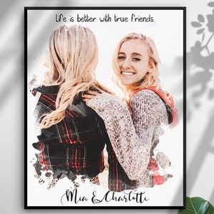 Best Friends Portrait From Photo, Besties Gift, Portrait From Photo, Custom Painting, Friendship Gift, Gift For Best Friend