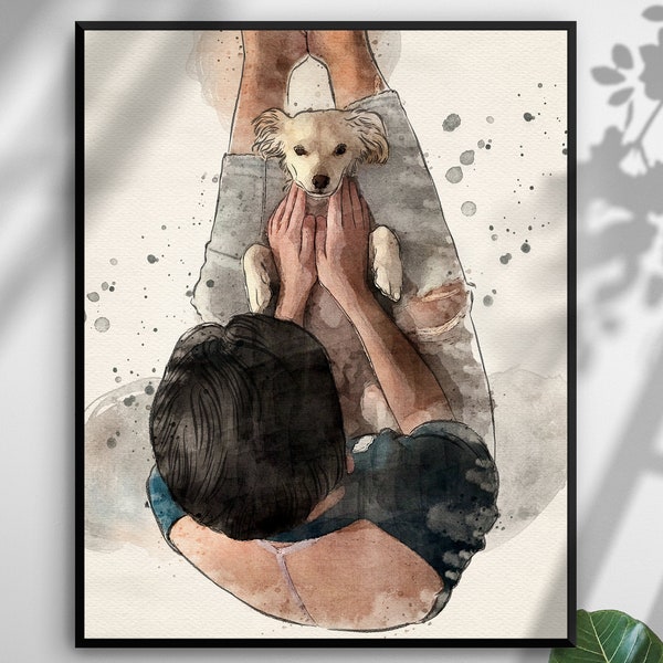 Owner and Pet Portrait, Custom Dog Owner gift,  Family Pet Portrait,  Pet Loss Portrait, Personalised Dog Cat Portrait, Gift for Dog Mom