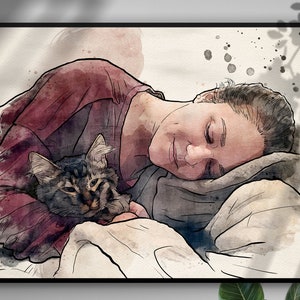 Pet and Owner Portrait, Cat Portrait, Pet Portraits, Dog Mom, Dog Memorial, Custom Dog Portrait, Portrait With Pets, Pet memorial