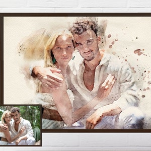 Custom Watercolor Couple Portrait, Painting Couples Wedding Portrait From Photo, Personalized