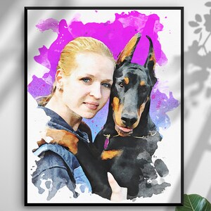 Pet and Owner Portrait, Dog and Owner Portrait, Digital Pet Portrait, Portrait From Photo With Pet, Dog Mom Portrait