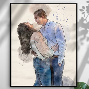 Portret pary, prezent na rocznicę, prezent urodzinowy dla niej, spersonalizowany portret ze zdjęcia, ilustracja pary