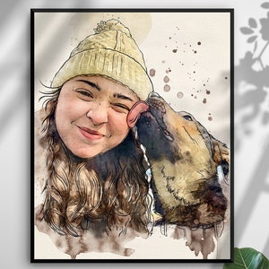 Dog Owner Portrait, Family and Dog Portrait, Custom Portrait of Pet and Owner, Pet and Family Portrait , Painting from Photo Dog and Owner