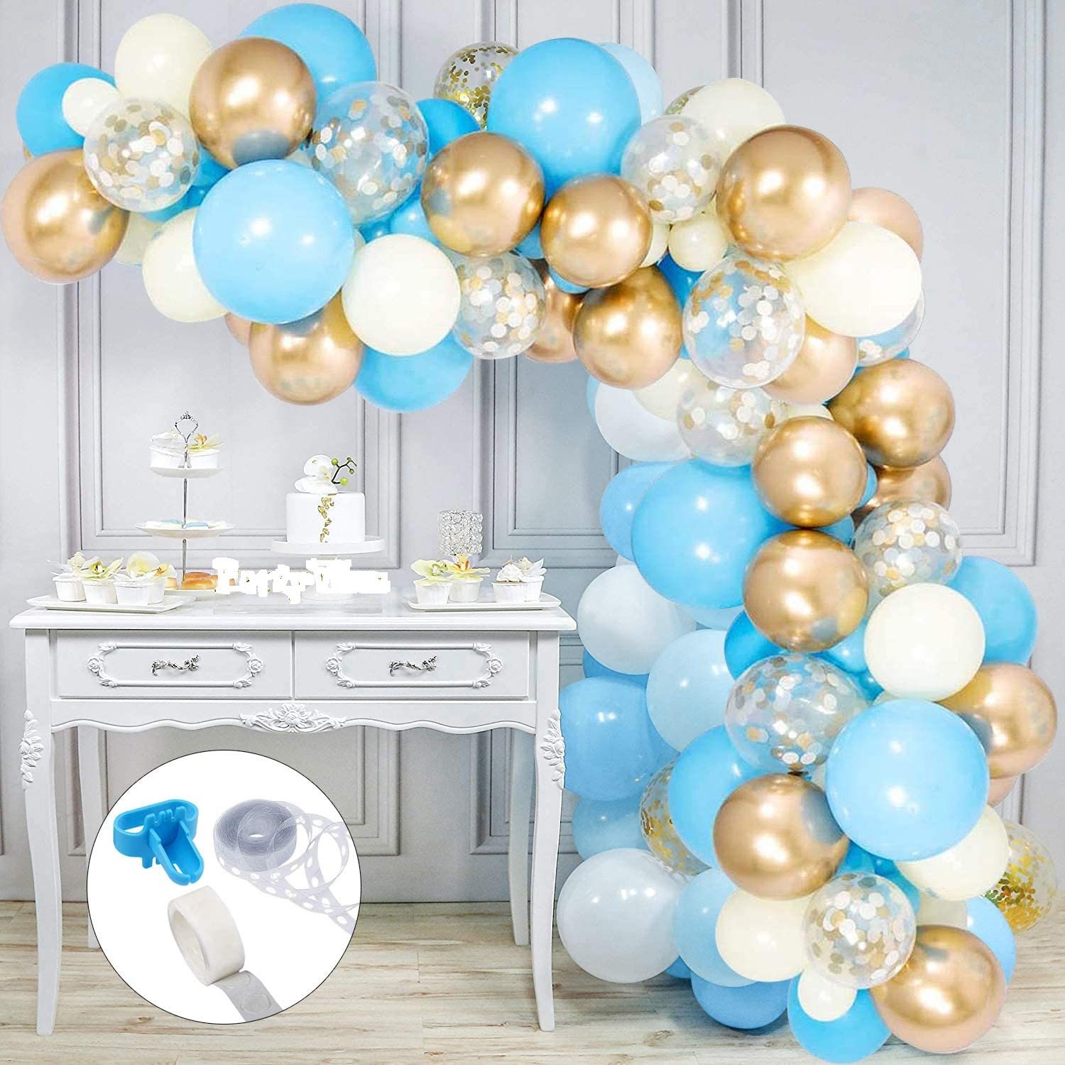 100Pcs Balloon Arch Kit Blue Gold Balloon Garland Confetti Etsy