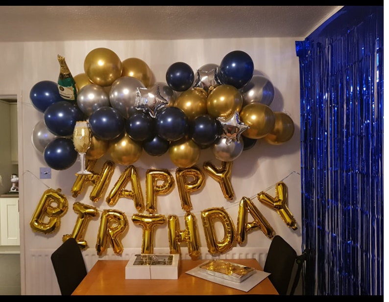 Birthday Party Decorations Blue Silver and Gold Party Balloons Etsy