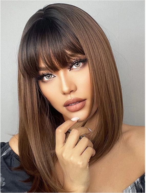 brown wig with bangs