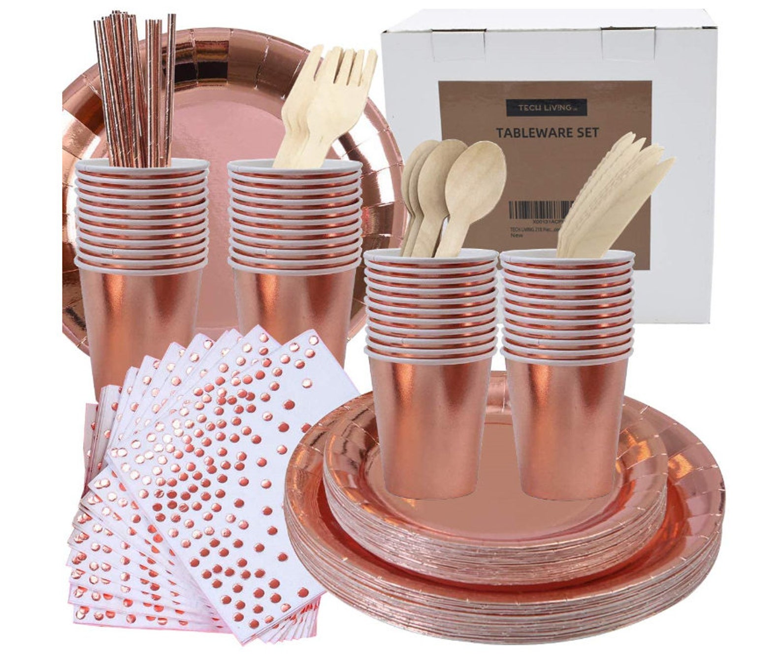 Disposable Party Tableware Set 218 Pieces Gold Rose Party Etsy