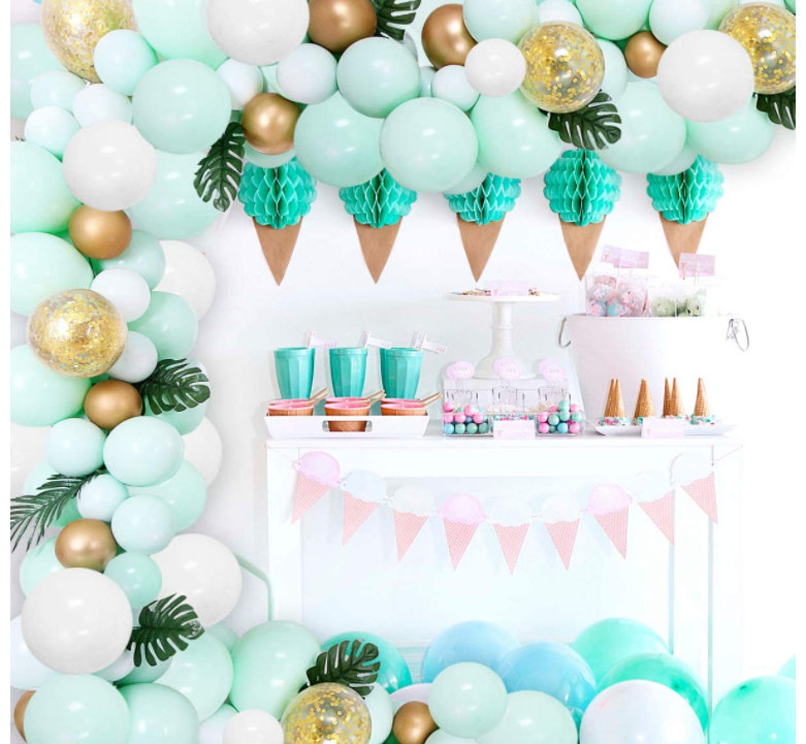 Mint Green Balloon Garland Arch Kit Metallic Confetti Balloon Etsy