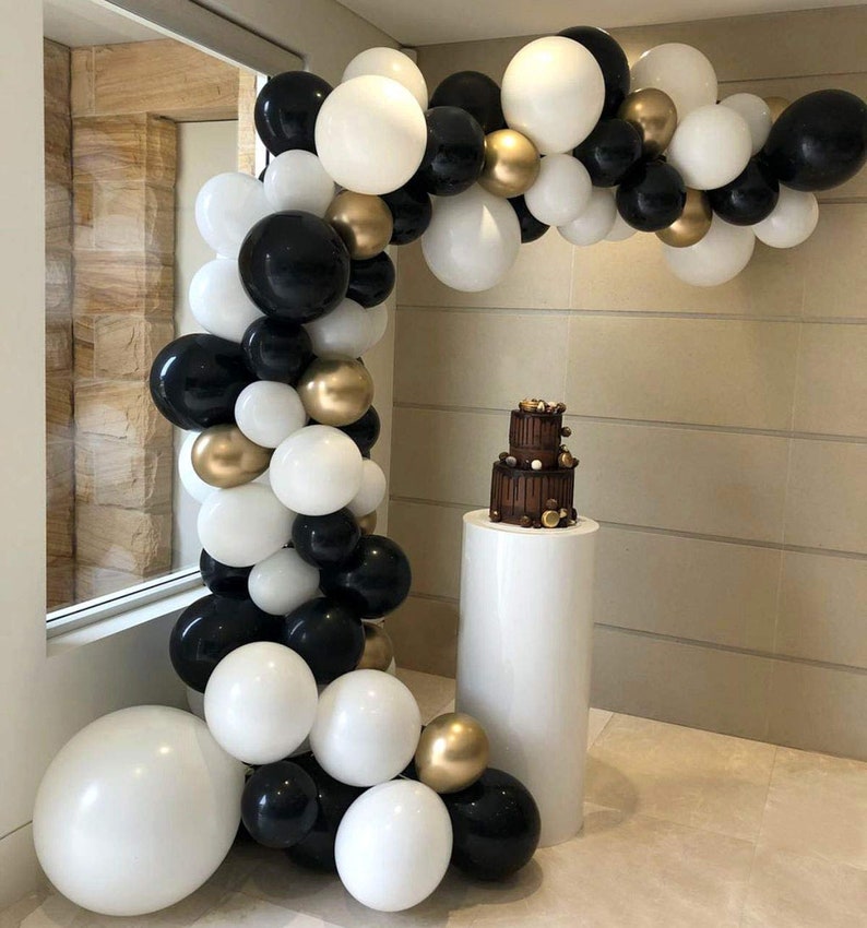 Balloon Garland Arch Kit 92pcs Black and Gold White Balloons Etsy