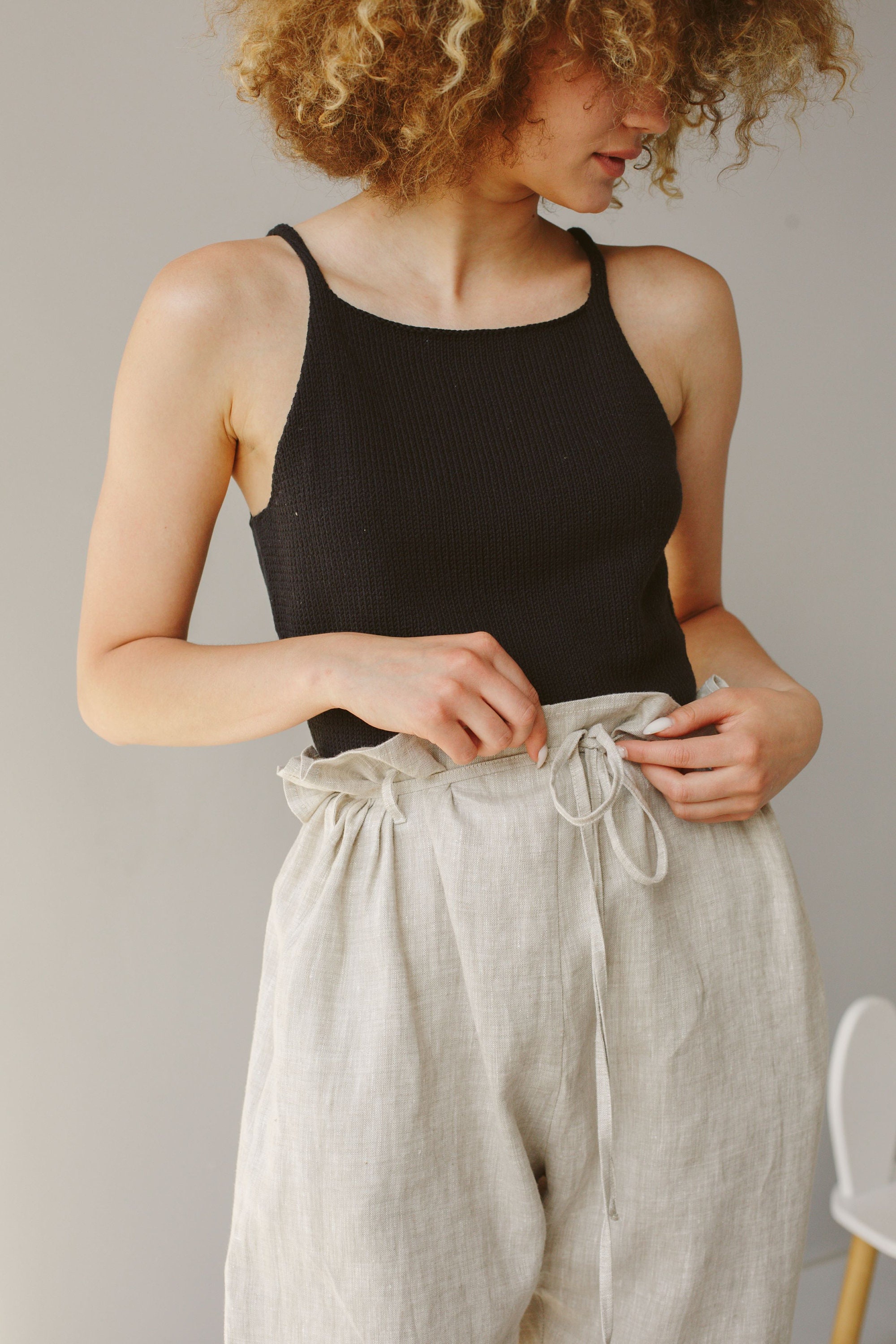 LINEN PANTS and TOP women. Linen crop top. Linen tank. Linen Etsy