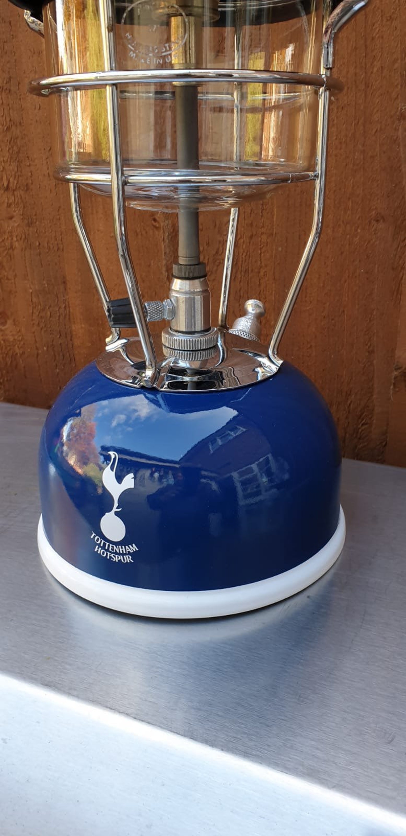 Refurbished Tilley Lamp.finished in Blue With Tottenham Hotspurs Logo