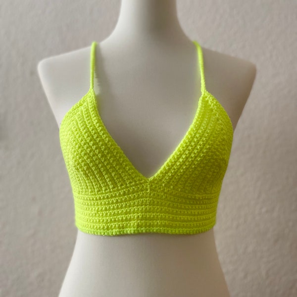 XS // HÄKELTOP NEONGELB // Crochet Bralette // gehäkeltes Bralette Basic // Armstulpen