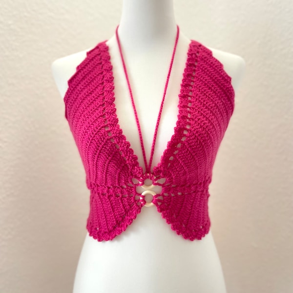 M/L // MAGENTA SCHMETTERLINGSOBERTEIL //  CROCHETTOP // Butterfly Top // Häkeltop // bauchfreies Top gehäkelt