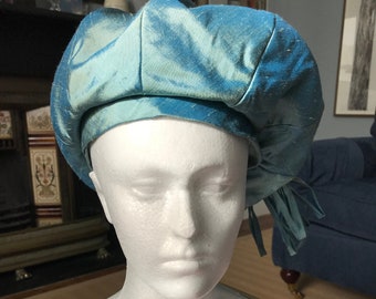 Vintage light blue silk 1960s ladies hat