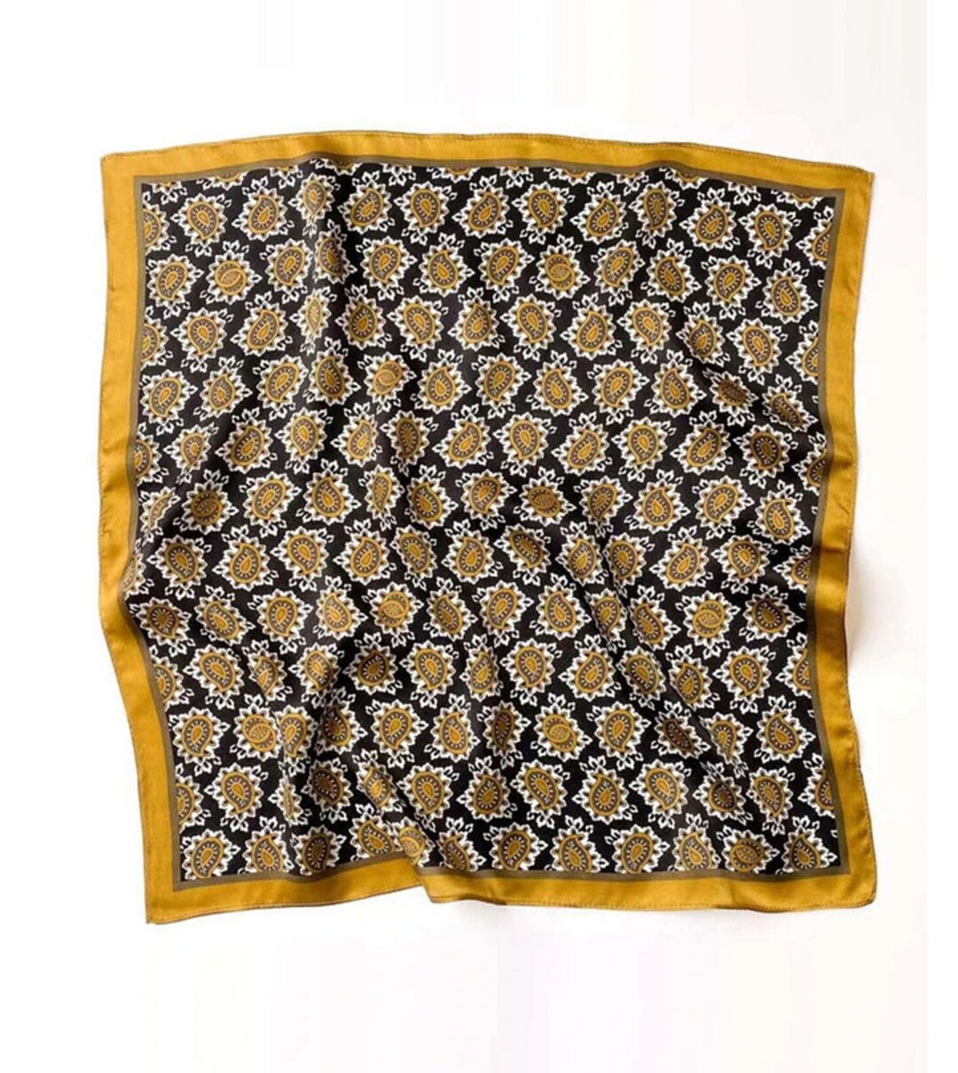 Floral Large Black / Bronze Paisley Square Head Scarf Bandana Etsy