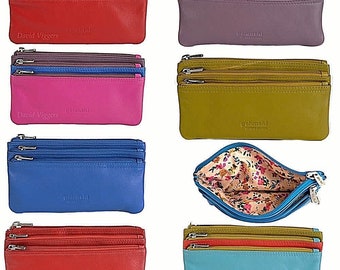Soft Real Leather 3 Section Zipped Coin Purse In Various Colours - 0330