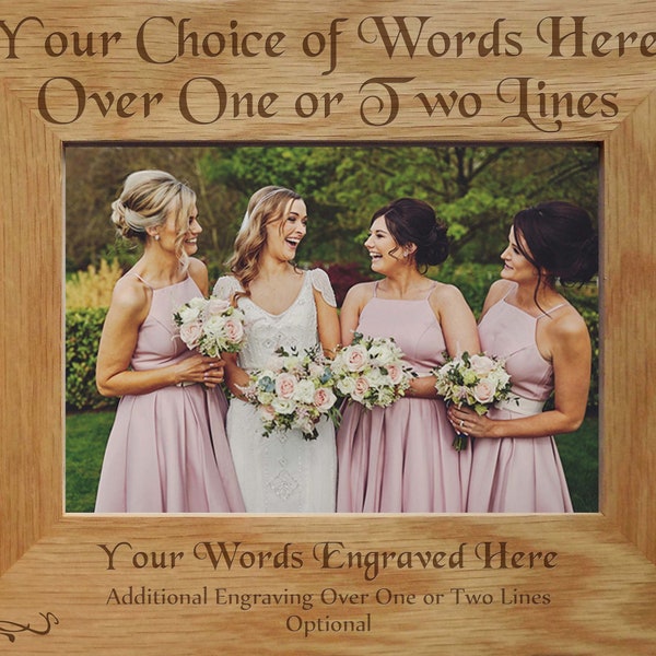 Engraved Solid Wood Photo Frames - Choice Of Oak Or Alder - Choice Of Fonts - 3 Sizes - Any Wording - Optional Icon - Top Quality Frames