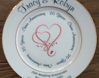 All About Names Personalised Bone China Plate China - Hearts Design 20th Anniversary All About Names Personalised Bone China Plate China - Hearts Design 20th Anniversary