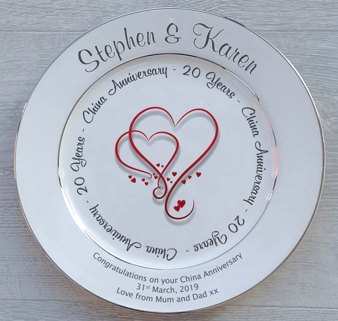 Personalized Bone China Plates For 20th Anniversary