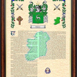 Framed Surname History & Coat of Arms Print - Choice of Sizes and Frame Colours - Great Gift For Dad or Grandad