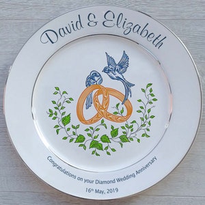 Personalised Diamond Wedding 60th Anniversary Gift Fine Bone China 2 Sizes 4 Designs Optional Gift Box, Plate Stand or Hanger image 4