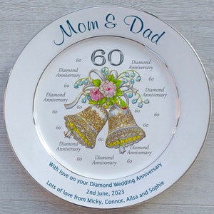 Personalised Diamond Wedding 60th Anniversary Gift Fine Bone China 2 Sizes 4 Designs Optional Gift Box, Plate Stand or Hanger image 6