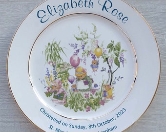 Personalised Baby Birth Or Christening Gift - Fine Bone China Plate - Mouseykins Design - Optional Gift Box and/or Plate Stand