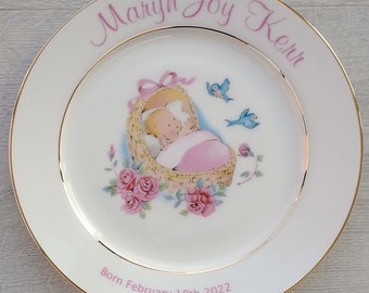 8 Inch Round Ceramic Decorative Baby Boy Birth Plate