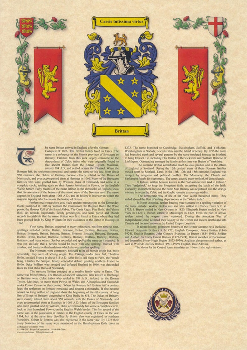 Coat of Arms &amp; Surname History Print A3 Size - Etsy