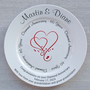 Personalised Diamond Wedding 60th Anniversary Gift Fine Bone China 2 Sizes 4 Designs Optional Gift Box, Plate Stand or Hanger image 3